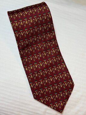 Antiche Seterie Fiorentine 100% Silk Burgundy Geometric Motif Tie Made In Italy